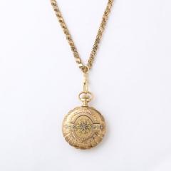 Antique Ladies Hunter Elgin 4 Color Gold Pocket Watch and 18k Gold Chain - 3376081