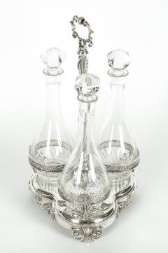 Antique Large Sterling Silver Trefoil Form Three Bottles Decanters - 554794