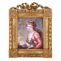 Antique Limoges enamel portrait of woman and lap dog - 3684810