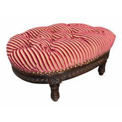 Antique Lions XVI Carved Walnut Silk Velvet Tufted Petite Footstool Ottoman - 4541865