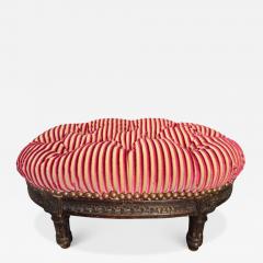Antique Lions XVI Carved Walnut Silk Velvet Tufted Petite Footstool Ottoman - 4545503