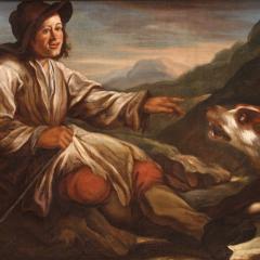Antique Lombard painting from the 17th century the shepherd with his dogs - 4237802