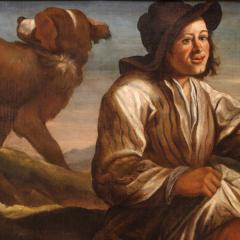Antique Lombard painting from the 17th century the shepherd with his dogs - 4237805