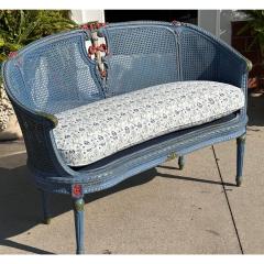 Antique Louis XV French Provincial Blue Settee W Down Cushion - 3378965