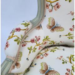 Antique Louis XV Style Bergere Arm Chair W Schumacker Strolling Butterflies - 3593931