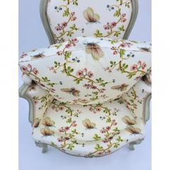 Antique Louis XV Style Bergere Arm Chair W Schumacker Strolling Butterflies - 3593934