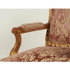 Antique Louis XV Style Giltwood Cut Velvet Fauteuil Arm Chair - 4299256