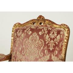 Antique Louis XV Style Giltwood Cut Velvet Fauteuil Arm Chair - 4299258