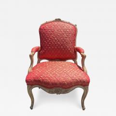 Antique Louis XV Style Pickled Oak Pink Silk Fauteuil Arm Chair - 3683353