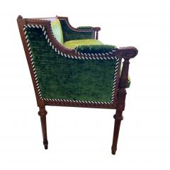 Antique Louis XVI Emerald Green Silk Velvet Sofa Settee - 4736625