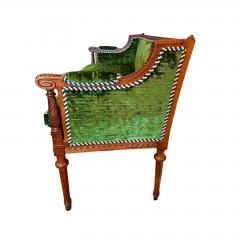 Antique Louis XVI Emerald Green Silk Velvet Sofa Settee - 4736627