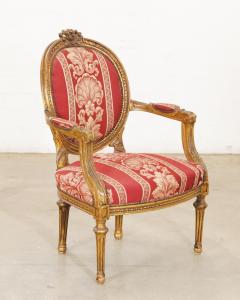 Antique Louis XVI Style Giltwood Upholstered Fauteuil Arm Chair - 2142188