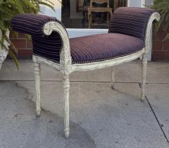 Antique Louis XVI Style Roll Arm Bench W Purple Striped Seat - 3919969