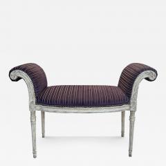 Antique Louis XVI Style Roll Arm Bench W Purple Striped Seat - 3923064