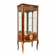 Antique Louis XVI style ormolu marble and parquetry vitrine - 3949699