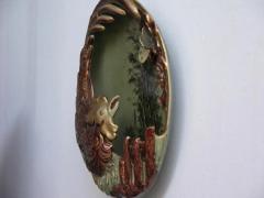 Antique Lun ville French Green Brown Gold Majolica Butterfly Wall Pocket Vase - 4208606
