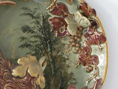 Antique Lun ville French Green Brown Gold Majolica Butterfly Wall Pocket Vase - 4208607