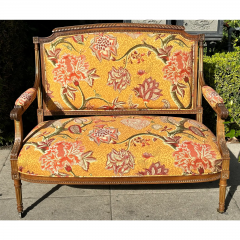 Antique Mahogany Louis XVI Sofa Settee W Schumacher Jacobean Fabric - 2936277