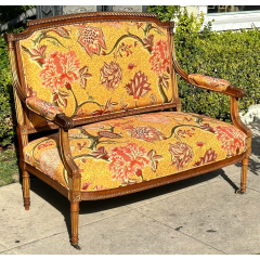 Antique Mahogany Louis XVI Sofa Settee W Schumacher Jacobean Fabric - 2936280