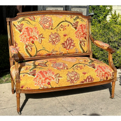 Antique Mahogany Louis XVI Sofa Settee W Schumacher Jacobean Fabric - 2936282