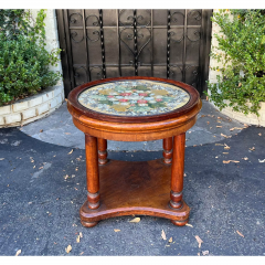 Antique Mahogany Side Table W Petitoint Glass Tray Top - 2850206