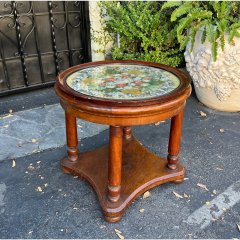 Antique Mahogany Side Table W Petitoint Glass Tray Top - 2850225