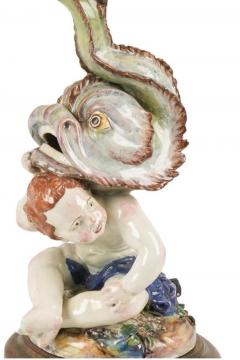 Antique Majolica Pottery Putti Dolphin Figurative Lamp W Custom Shade - 3368087