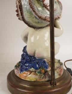 Antique Majolica Pottery Putti Dolphin Figurative Lamp W Custom Shade - 3368103