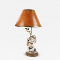 Antique Majolica Pottery Putti Dolphin Figurative Lamp W Custom Shade - 3372580