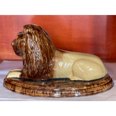 Antique Majolica Pottery Recumbent Lion Sculpture - 2869758