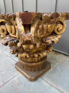 Antique Marble Top Gilt Wooden Architectural Corinthian Capital Table - 4748546