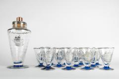 Antique Martini Cocktail Shaker Set with Sterling Inlaid Ship Design - 554691