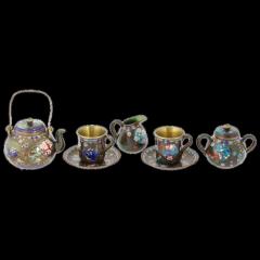 Antique Meiji Era Japan Cloisonne Enamel Tea Set - 3904369