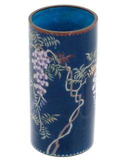 Antique Meiji Japanese Cloisonne Enamel Blue Vase Birds In Wisteria Tree Goto - 4155881