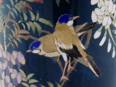 Antique Meiji Japanese Cloisonne Enamel Blue Vase Birds In Wisteria Tree Goto - 4155883