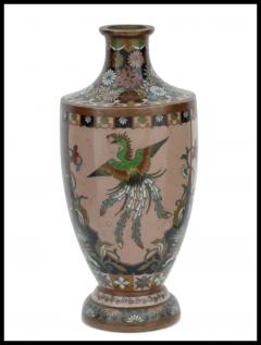 Antique Meiji Japanese Cloisonne Enamel Butterfly and Cranes in Flight Vase - 3904347