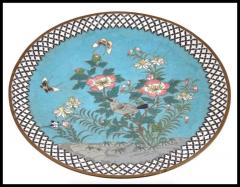Antique Meiji Japanese Cloisonne Enamel Charger Plate Garden Afternoon - 3902106