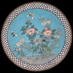Antique Meiji Japanese Cloisonne Enamel Charger Plate Garden Afternoon - 3902136