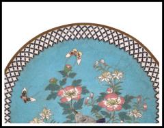 Antique Meiji Japanese Cloisonne Enamel Charger Plate Garden Afternoon - 3902158