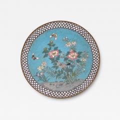 Antique Meiji Japanese Cloisonne Enamel Charger Plate Garden Afternoon - 3926388