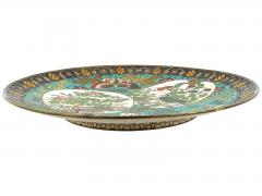 Antique Meiji Japanese Cloisonne Enamel Fan Butterfly Geometric Pattern Plate - 4155947