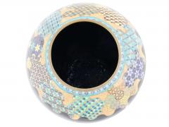 Antique Meiji Japanese Cloisonne Enamel Green Dragon Geometric Pattern Vase - 4155915