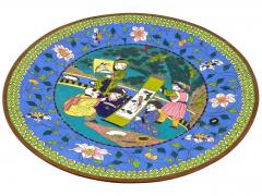 Antique Meiji Japanese Cloisonne Enamel Pink And Purple Plate With Children - 4155951