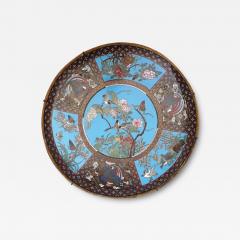 Antique Meiji Japanese Cloisonne Enamel Plate Charger Birds Butterflies - 3912802