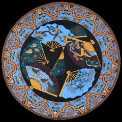 Antique Meiji Japanese Cloisonne Enamel Plate Insects and Seashells Fans - 3902168