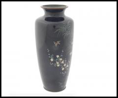 Antique Meiji Japanese Cloisonne Enamel Vase Bamboo and Birds - 3901345