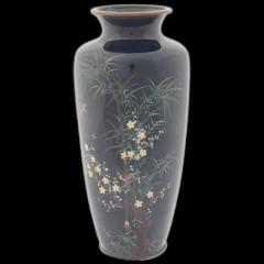 Antique Meiji Japanese Cloisonne Enamel Vase Bamboo and Birds - 3901359