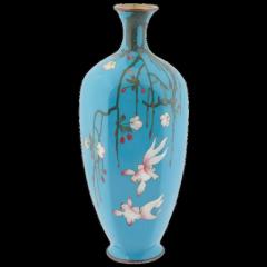 Antique Meiji Japanese Cloisonne Enamel Vase Goldfish Cherry Blossom Tree - 3901320