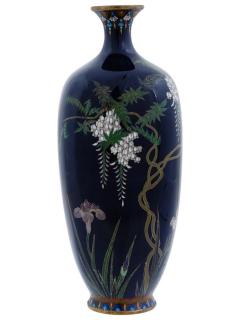 Antique Meiji Japanese Cloisonne Enamel Vase Wisteria Attributed To OTA Silver - 4096538