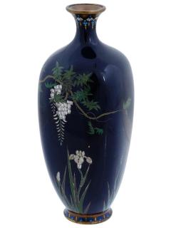 Antique Meiji Japanese Cloisonne Enamel Vase Wisteria Attributed To OTA Silver - 4096541